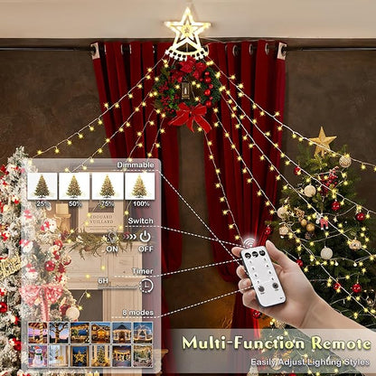 Star String Lights, 350 LED Tree Waterfall Fairy Lights, Outdoor Waterproof Christmas Decoration Lights with Remote, 16FT X 9 Hanging LED Lamp for Garden Yard Wedding Birthday Festival, Warm Yellow