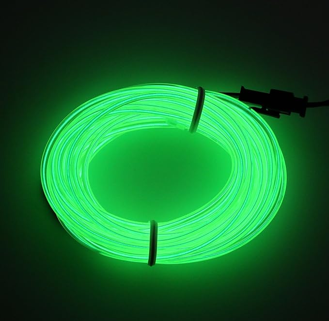 Searik EL Wire Fluorescent Green Lights 16.4ft/5m, Portable EL Wire Glowing Battery Powered Neon Rope Lights LED Strips for Halloween Decorations Party Favor Festival Car DIY Clothes Decor