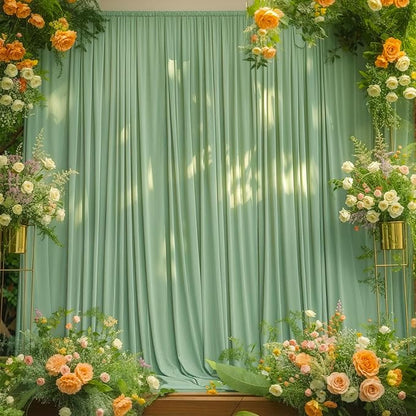 10x10ft Sage Green Backdrop Curtain for Wedding Parties Wrinkle Free Fabric Sage Green Drapes Backdrop Decoration for Baby Shower Birthday Photography Decoration 2 Panels, 5ft x 10ft