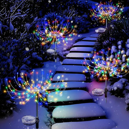 Solar Sparkles Landscape Light Garden Fairy Colorful Light Outside Solar Fireworks Lights Outdoor Waterproof 120 LED Decorative Nightlight Outdoor for Yard Patio Pathway Lawn Party Decor, 4 Pack
