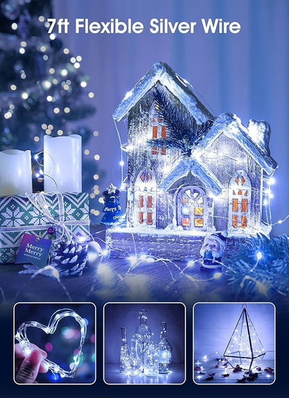 Brightown 12 Pack Led Fairy Lights Battery Operated String Lights Waterproof Silver Wire 7 Feet 20 Led Firefly Starry Moon Lights for DIY Wedding Party Bedroom Patio Christmas (12 Pack, White)
