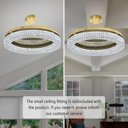 ykolupty 40'' Crystal Chandelier for Living Room Large Chandeliers for Living Room Crystal Flat Mounted Ceiling Lights Dining Room Bedroom Dimmable 2700-6000K (Gold Chandelier)