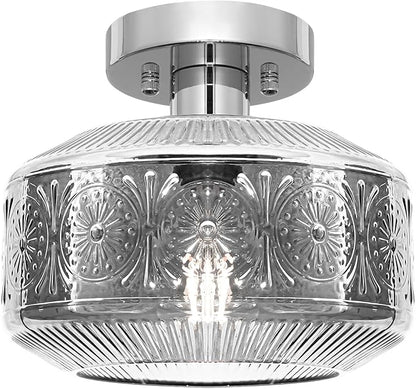 DSMJFU Semi Flush Mount Ceiling Light, Vintage Small Ceiling Light Fixture, Smokegray Thickened Glass Hallway Lighting Fixture, Chrome Kitchen Ceiling Mount Light for Entryway Bedroom Bathroom Kitchen