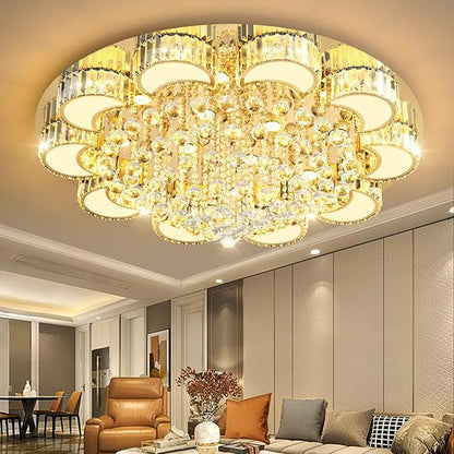 39.4" Gold Modern Crystal Chandeliers for Dining Room LED Dimmable Light Fixtures Flush Mount Light Living Room Bedrooms
