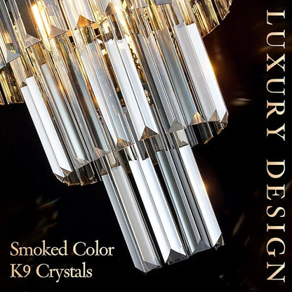 CATINER 3 Tiers Black Crystal Pendant Light, Mini Smoke Gray K9 Crystal Chandelier Modern Pendant Light Fixture for Kitchen Island Dining Room Hallway Bedroom Closet