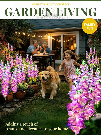 GIGALUMI Solar Lights Outdoor for Garden Decor, 2 Pack Solar Flower Lights Waterproof, 2 Lighting Modes Delphinium for Pathway,Yard, Patio Decoration, Gardening Gifts for Women (Purple)