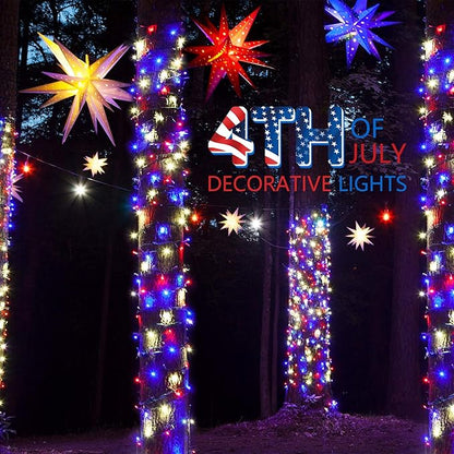 4th of July Decoration Patriotic Mini Lights - 200 Count 40 Feet Red White Blue Incandescent Bulb Waterproof String Lights Plug in for Indoor Outdoor Christmas Party Patio Independence Day Decoration