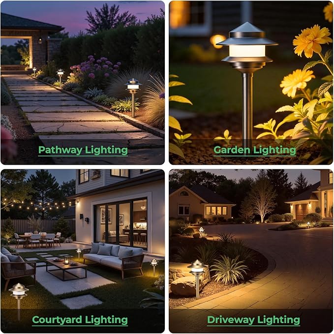 Gardencoin Pagoda Solid Brass Low Voltage Landscape Pathway Lights, 12V LED Heavy Duty Path Lighting Outdoor Wired, Waterproof Antique Bronze Walkway Lights, 6 Pack Without G4 Bulb