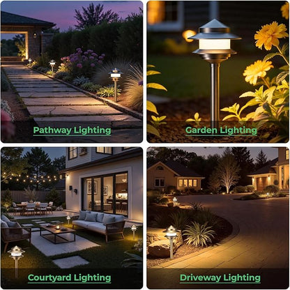 Gardencoin Pagoda Solid Brass Low Voltage Landscape Pathway Lights, 12V LED Heavy Duty Path Lighting Outdoor Wired, Waterproof Antique Bronze Walkway Lights, 6 Pack Without G4 Bulb