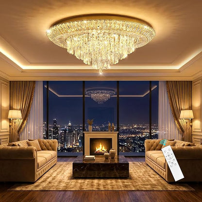 Modern Gold Crystal Chandelier LED Ceiling Light Fixture Raindrop Chandeliers Dimmable Lighting for Living Room Dining Room Entryway Bedroom