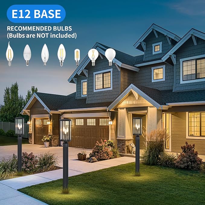 16.6'' Dusk to Dawn Post Light Outdoor, Large 3-Light Lamp Post Light Fixture, Modern Pillar Outside Lighting Waterproof Post Lantern Pole Lights for Porch, 1 Pack (Not Include Mounting Base)