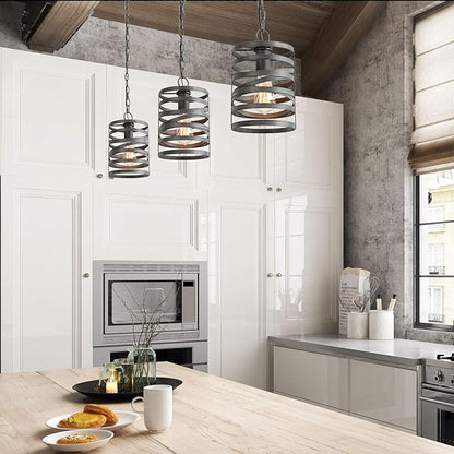 LNC Pendant Lighting for Kitchen Island, Rustic Farmhouse Pendant Light for Dining Room with Dark Silver Painted Finish, W 7" x H 12"