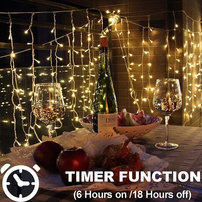 Battery Operated Curtain Lights,9.8ft×9.8ft 300 LED Curtain Lights with Remote Timer 8 Modes, Waterproof Hanging Fairy Lights for Outdoor Indoor Wedding Christmas Decor (Warm White)