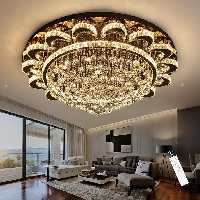 HAIXIANG Modern Chandelier Living Room Light Large Luxury Chandeliers for High Ceiling Foyer Entryway Lights Dimmable 110W LEDs Crystal Gold Lighting Fixtures