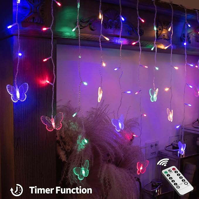 YOLIGHT Butterfly Curtain Lights 13ft 96 LED Fairy Light 8 Modes String Lights with Remote, Butterfly Hanging Decoration for Bedroom Garden Wall Ceiling Party Wedding Holiday Christmas (Multicolor)