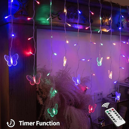 YOLIGHT Butterfly Curtain Lights 13ft 96 LED Fairy Light 8 Modes String Lights with Remote, Butterfly Hanging Decoration for Bedroom Garden Wall Ceiling Party Wedding Holiday Christmas (Multicolor)