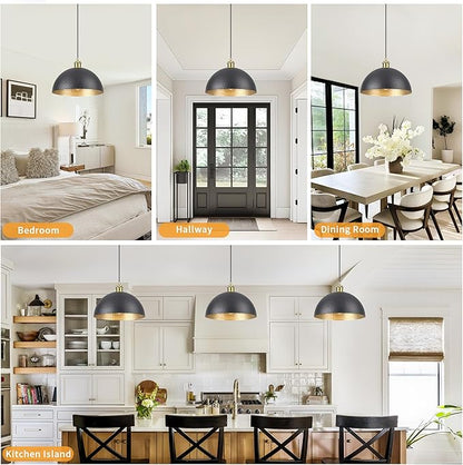 Black Farmhouse Pendant Light with Hammered Metal Shade Vintage Dome Pendant Light Adjustable Hanging Lighting fixtures for Kitchen Island Dining Room Hallway and Bar