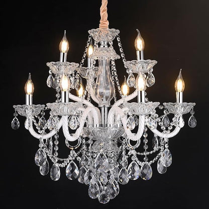 Modern Transparent Crystal Chandelier For Dinning Room Double Layers 6+3 Lights Transparent K9 Crystal Light Fixtures Ceiling Lamp For Lobby Kitchen Island Living Room Bedroom (Clear 9 lights)