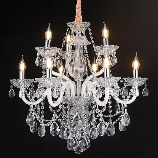 Modern Transparent Crystal Chandelier For Dinning Room Double Layers 6+3 Lights Transparent K9 Crystal Light Fixtures Ceiling Lamp For Lobby Kitchen Island Living Room Bedroom (Clear 9 lights)
