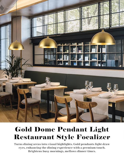 Gold Pendant Lights Kitchen Island 3 Pack, 14 Inch Gold Dome Pendant Light, Large Kitchen Pendant Light, Island Pendant Lights for Kitchen, Dining Room, Cafe