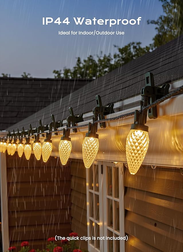 C9 Christmas Lights Outdoor, 82 FT 100 LED Connectable C9 String Lights with 8 Modes and Timer Extendable Xmas Tree Patio Roofline Garden Yard Holiday Party Indoor Outdoor Decoration, Warm White