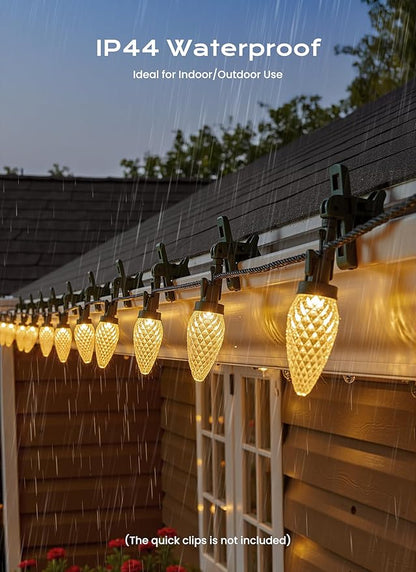 C9 Christmas Lights Outdoor, 82 FT 100 LED Connectable C9 String Lights with 8 Modes and Timer Extendable Xmas Tree Patio Roofline Garden Yard Holiday Party Indoor Outdoor Decoration, Warm White