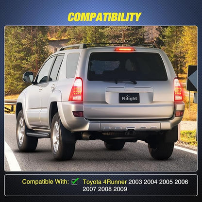 Nilight Third Brake Light Tail High Mount 3rd Stop Lights Smoked Lens Compatible with Toyota 4Runner 2003 2004 2005 2006 2007 2008 2009 Non-Spoiler Version Van SUV Rear Center Cab Lamp