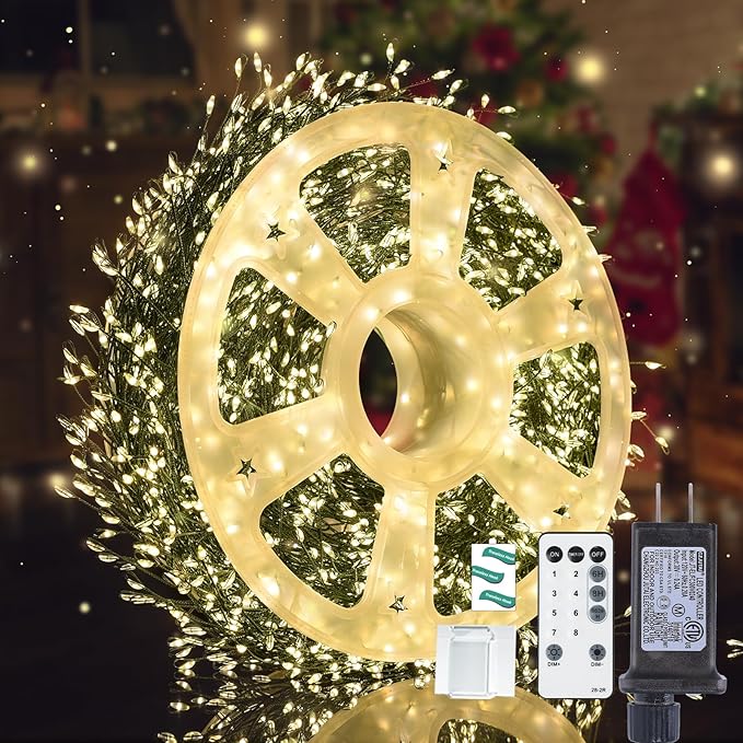 Fairy Lights Plug in 130Ft 2000LED Warm Christmas Wreath Lights with Timer Remote Waterproof Firecracker Twinkle Cluster String Light for Bedroom Wreath Party Garland Tree Decor Green Wire