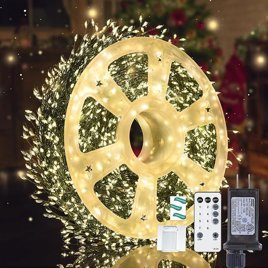 Fairy Lights Plug in 130Ft 2000LED Warm Christmas Wreath Lights with Timer Remote Waterproof Firecracker Twinkle Cluster String Light for Bedroom Wreath Party Garland Tree Decor Green Wire