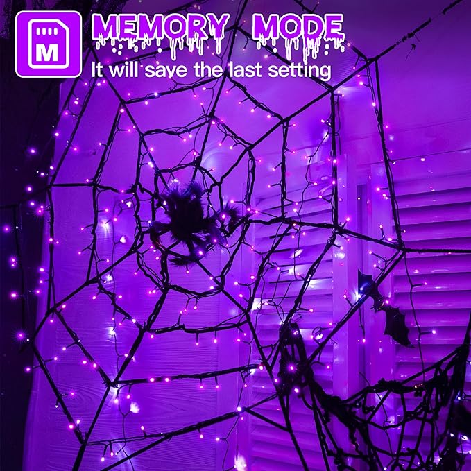 Guhope 66FT 200 LED Halloween Lights, Purple Halloween Lights Outdoor with 8 Lighting Modes, Waterproof String Lights for Halloween Christmas Outdoor Party Yard Garden Decoration