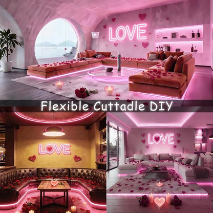 Pink 50 Feet Led Lights Strip Valentines Day Decor Rope Lights Easy DIY Princess Bedroom Cuttable Strip Lights for Baby Room Bathroom Living Room Kitchen Ceiling Wall Vanity Mirror Decoration