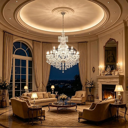 Large Crystal Chandeliers 25-Lights for High Ceiling Living Room, D48 inch Transparent Crystal Chandelier Light Fixtures Lighting for Foyer Staircase,Lobby (Eatra Large 25 Lights)