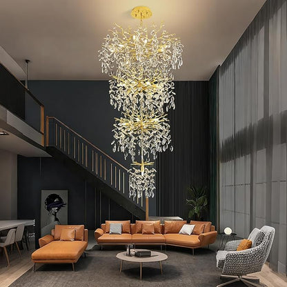 Modern Tree Branch Crystal Chandelier 91" Gold Luxury Large Pendant Lighting 25-Light Contemporary K9 Crystal Chandeliers for Dining Room Kitchen Living Room Foyer Entryway (Gold, H91-Round)