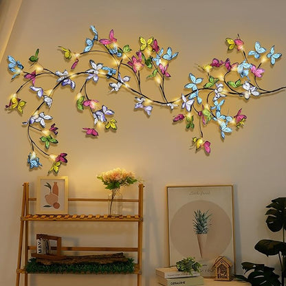 Bexdir Lighted Willow Vine 6FT, Enchanted Willow Vine Lights Battery Operated with Butterfly Decoration Plug in, Vine Lights for Wall Chirstmas Holiday Fireplace Decor