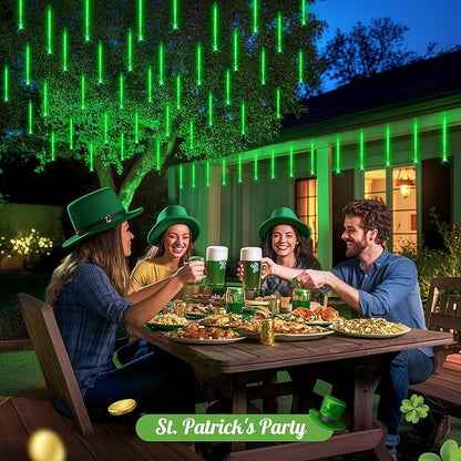 JMEXSUSS Green Solar Lights Outdoor for St. Patrick's Day Decorations, 8 Tube 144 LEDs Solar Meteor Shower Rain Lights, Green Christmas Light for Tree Eaves Yard Fence Porch Decor