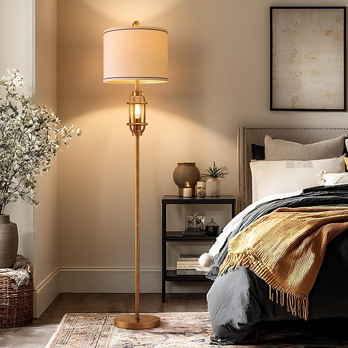G-SAFAVA 62.5" Floor Lamp for Living Room Industrial Gold Standing Tall Lamps for Bedroom Mid Century Modern Corner Floor Lamps for Office Nursery Reading Light Room Lamp, Bulbs Included