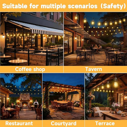 Outdoor Safety String Lights 100FT - Commercial Grade Low Voltage Strand with 40 S14 Shatterproof Bulbs for Tree Garden Yard bistro Cafe | Warm Yellow 3500K Party Lights | IP65 Waterproof | UL Listed