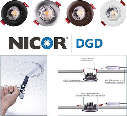 NICOR Lighting 3 inch LED Gimbal Recessed Downlight in Black, 5000K (DGD311205KRDBK)