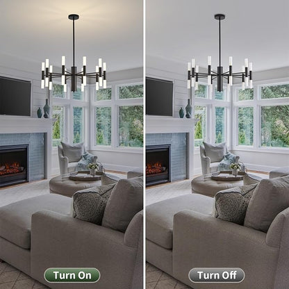 Modern Matte Black Chandelier 20-Light, Mid Century Sputnik Chandeliers with Acrylic Shades, 26.7" Candle Chandeliers for Dinging Room, High Ceilings, Living Room, Foyer, Entryway, G9 Base