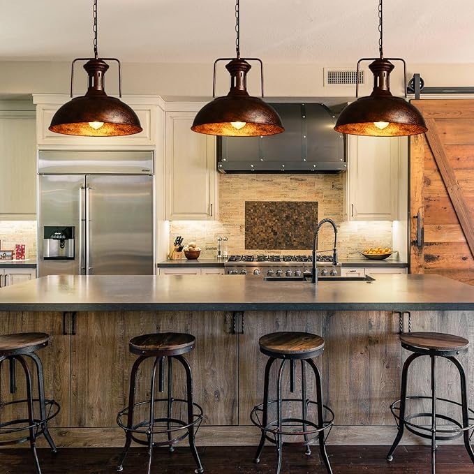 TAKEGO 16.14" 2 Pack Large Pendant Lights, Dome Copper Pendant Light, Farmhouse Hanging Light Kitchen Island, Vintage Pendant Lights Rustic Light Fixtures, Hanging Ceiling Lamp for Kitchen Island