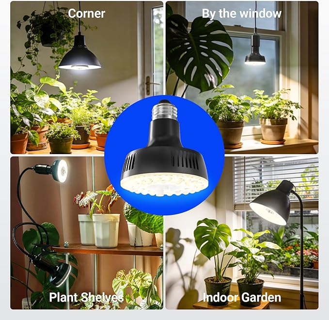 Barrina Orbgrow OG11A Grow Light Bulbs for Indoor Plants, Integrated Dimming & Timing, 4000K 33W(3 x 11W, 300 Watt Equiv), E26 Plant Light Bulb, Full Spectrum for Seeds and Greens, 3 Packs, Black