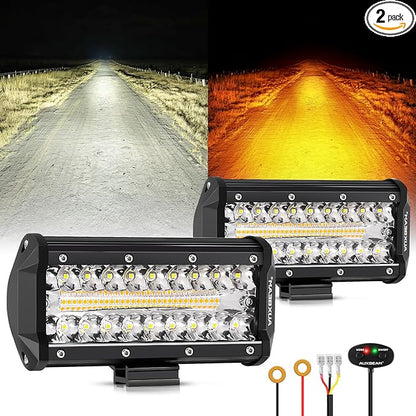 Auxbeam 6 Modes Amber White Series 7" 300W LED Light Bar, Flashing Strobe LED Pods Spot Flood Combo, Dual Color Amber Fog Lights for Jeep, Car, Motorcycle, ATV, UTV, SUV, Pair