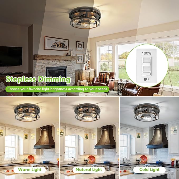 Farmhouse Ceiling Light - Dimmable Rustic Black Flush Mount E26 Industrial Ceiling Modern Led for Hallway Livingroom Kitchen Bedroom (1 Pack - Black Gold, 12 Inch - 3 Lamp Holders)