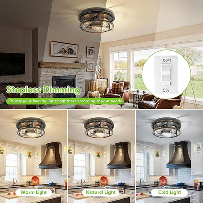Farmhouse Ceiling Light - Dimmable Rustic Black Flush Mount E26 Industrial Ceiling Modern Led for Hallway Livingroom Kitchen Bedroom (1 Pack - Black Gold, 12 Inch - 3 Lamp Holders)