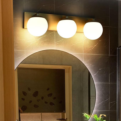 Gold Bathroom Vanity Light Fixtures, 3-Light Globe Bathroom Lighting Fixtures Over Mirror, Modern Wall Lights for Living Room, Long Backplate, Standard E26 Base, Aged Brass