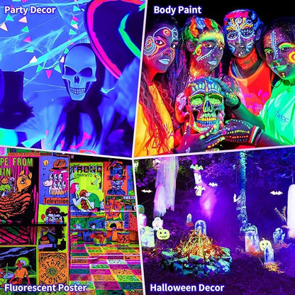 100W Black Light Bar IP66 Waterproof, LED Blacklight with Plug+Switch+6ft Cord, Outdoor Black lights, Light Up 1400 sq.ft, for Neon Glow Party Body Paint Fluorescent Poster Classroom Halloween, 3Pack