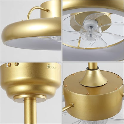 Oval AIR Loren 20" Small Smart Ceiling Fan with Light, Semi Flush Mount, Quiet 6-Speed Reversible Motor, Dimmable LED, Adjustable CCT, App & Remote Control, Modern Glam, Gold AIR8002A