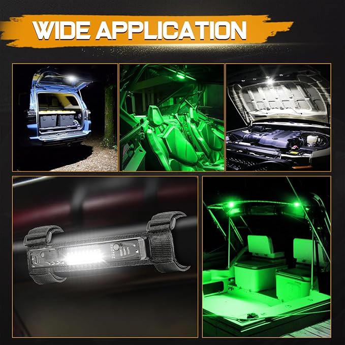UTV Interior Light Universal Roll Bar Mount UTV Dome Light Utility Roll Cage Courtesy Lights for Polaris RZR ATV Can-Am Kawasaki Trucks Car Off Road Golf Cart - White/Green