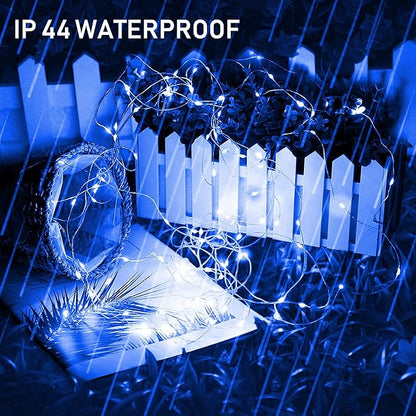 TW SHINE Blue Solar String Lights Outdoor, Total 80 FT 240 LED Solar Powered Waterproof Fairy Lights 8 Modes Copper Wire Lights for Christmas Party Tree Wedding Yard Decorations, 2 Pack