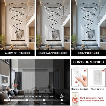 Modern Big LED Chandeliers 8-Ring Big LED Chandelier for High Ceiling with Remote Control Hanging Height Adjustable Max 98" Long Chandelier for Foyer Living Room Entry Staircase 135W